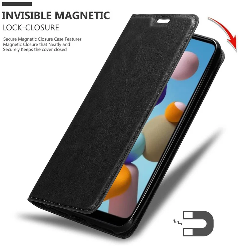 Cadorabo Hülle kompatibel mit Samsung Galaxy A21 Schutzhülle mit Magnetverschluss, Standfunktion und Kartenfach