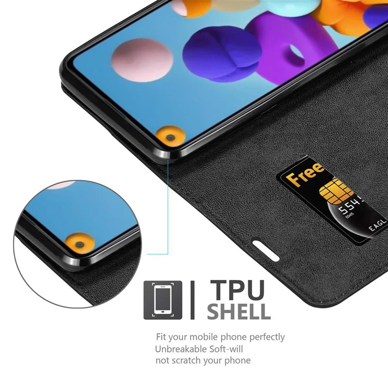 Cadorabo Hülle kompatibel mit Samsung Galaxy A21 Schutzhülle mit Magnetverschluss, Standfunktion und Kartenfach