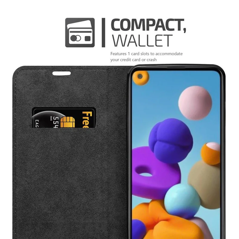 Cadorabo Hülle kompatibel mit Samsung Galaxy A21 Schutzhülle mit Magnetverschluss, Standfunktion und Kartenfach