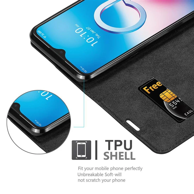 Cadorabo Hülle kompatibel mit Alcatel 3L 2020 Schutzhülle mit Magnetverschluss, Standfunktion und Kartenfach