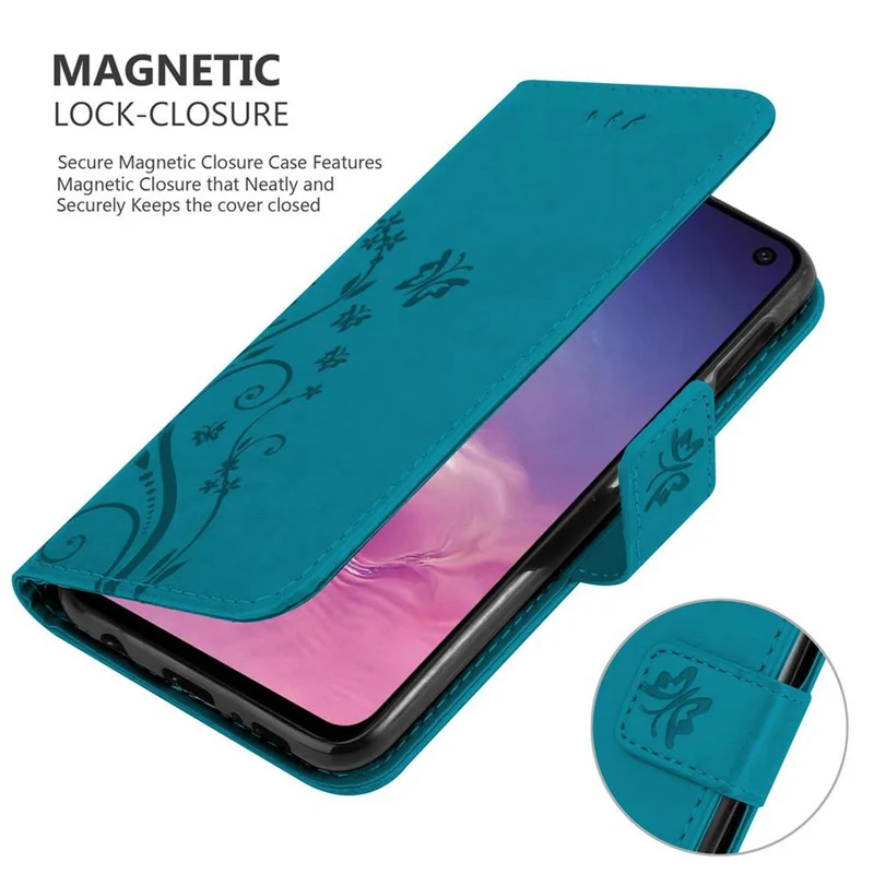 Cadorabo Hülle kompatibel mit Samsung Galaxy S10e Schutzhülle im Blumen Design mit Magnetverschluss, Standfunktion und Kartenfächern