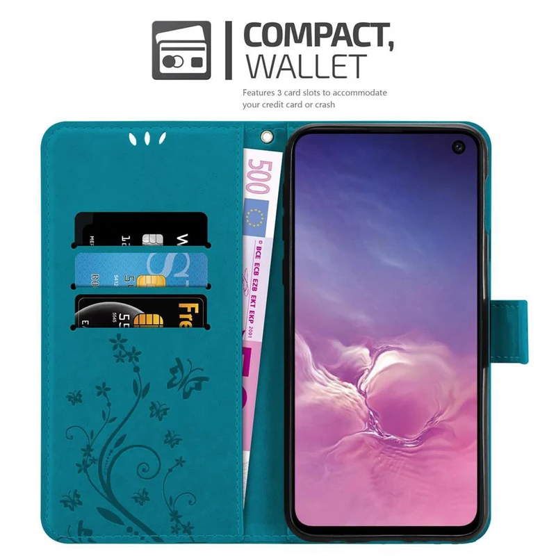 Cadorabo Hülle kompatibel mit Samsung Galaxy S10e Schutzhülle im Blumen Design mit Magnetverschluss, Standfunktion und Kartenfächern