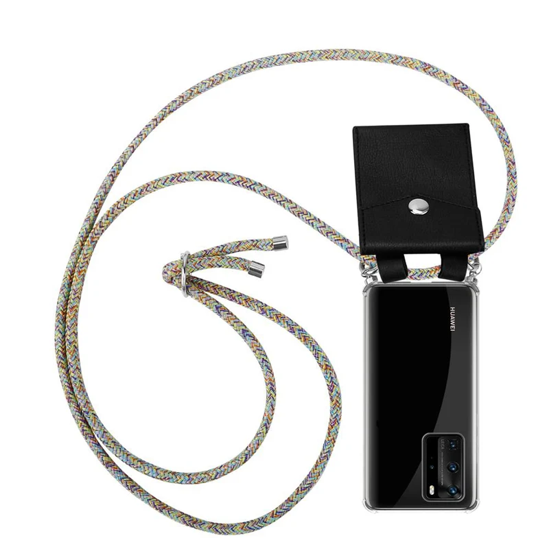 Cadorabo Handy Kette kompatibel mit Huawei P40 PRO / P40 PRO+ Silikon Schutzhülle mit Silbernen Ringen, Kordel Band und abnehmbarem Etui
