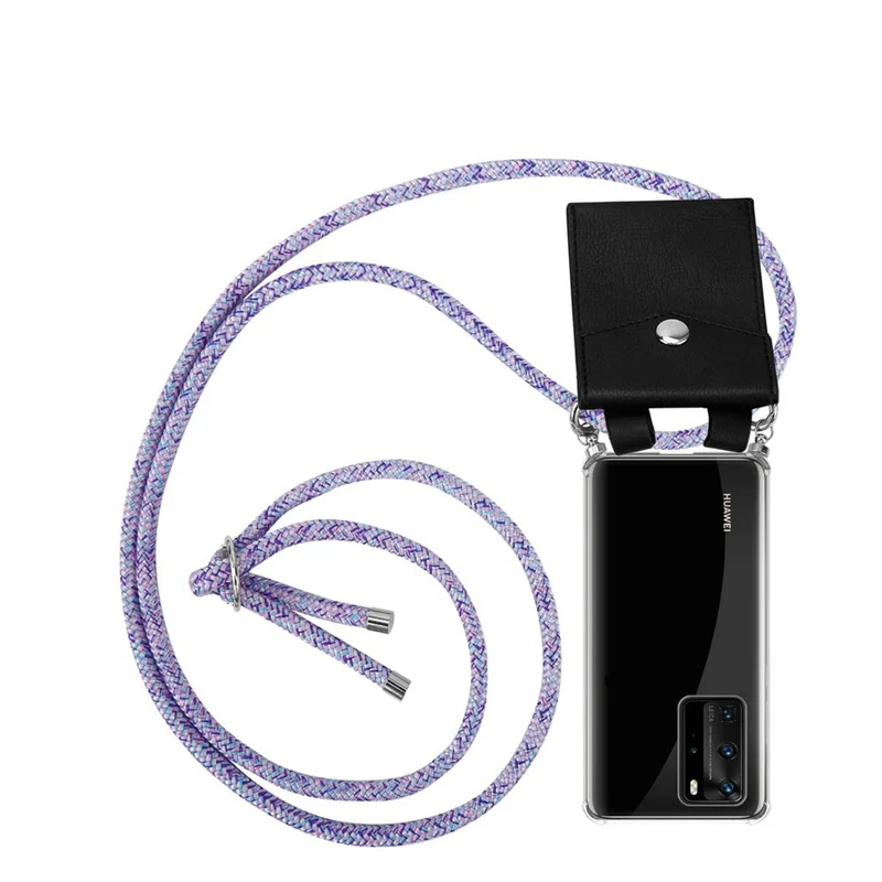 Cadorabo Handy Kette kompatibel mit Huawei P40 PRO / P40 PRO+ Silikon Schutzhülle mit Silbernen Ringen, Kordel Band und abnehmbarem Etui