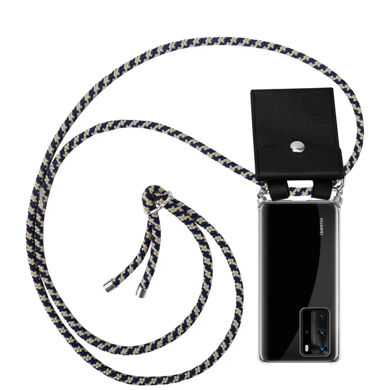 Cadorabo Handy Kette kompatibel mit Huawei P40 PRO / P40 PRO+ Silikon Schutzhülle mit Silbernen Ringen, Kordel Band und abnehmbarem Etui