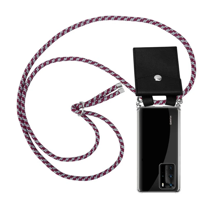 Cadorabo Handy Kette kompatibel mit Huawei P40 PRO / P40 PRO+ Silikon Schutzhülle mit Silbernen Ringen, Kordel Band und abnehmbarem Etui