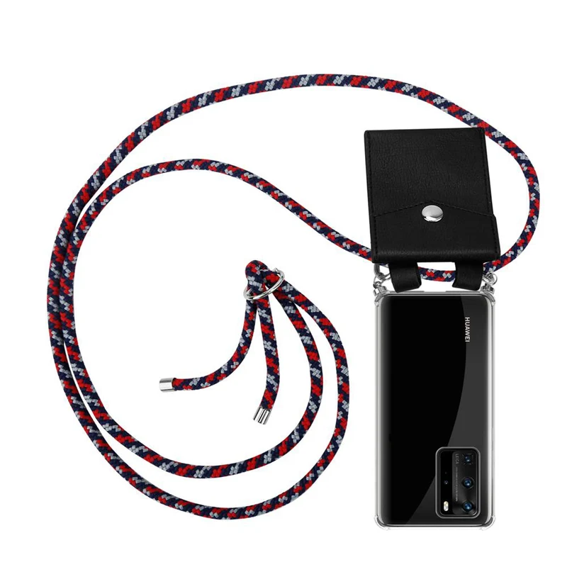 Cadorabo Handy Kette kompatibel mit Huawei P40 PRO / P40 PRO+ Silikon Schutzhülle mit Silbernen Ringen, Kordel Band und abnehmbarem Etui