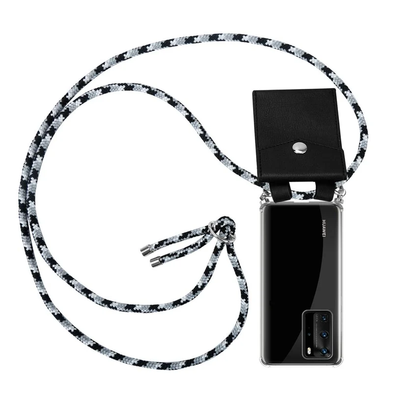Cadorabo Handy Kette kompatibel mit Huawei P40 PRO / P40 PRO+ Silikon Schutzhülle mit Silbernen Ringen, Kordel Band und abnehmbarem Etui