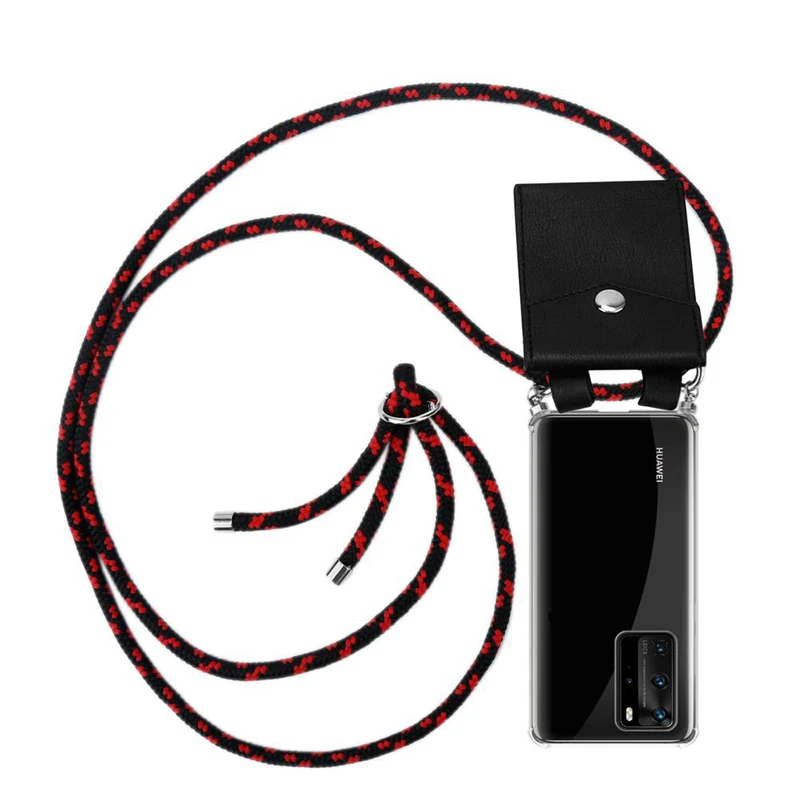 Cadorabo Handy Kette kompatibel mit Huawei P40 PRO / P40 PRO+ Silikon Schutzhülle mit Silbernen Ringen, Kordel Band und abnehmbarem Etui