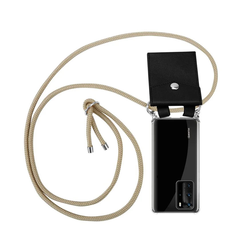 Cadorabo Handy Kette kompatibel mit Huawei P40 PRO / P40 PRO+ Silikon Schutzhülle mit Silbernen Ringen, Kordel Band und abnehmbarem Etui