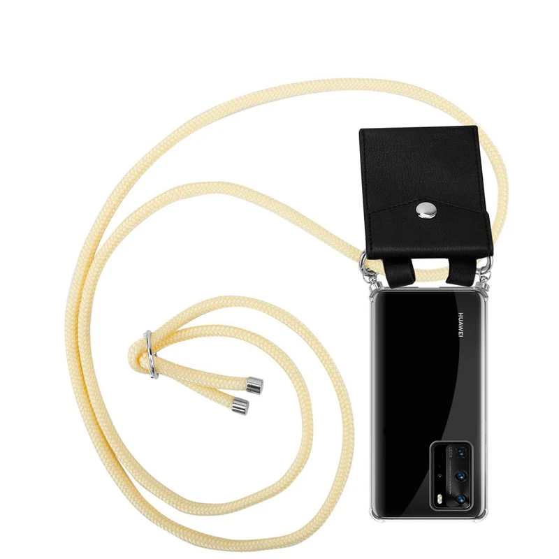 Cadorabo Handy Kette kompatibel mit Huawei P40 PRO / P40 PRO+ Silikon Schutzhülle mit Silbernen Ringen, Kordel Band und abnehmbarem Etui