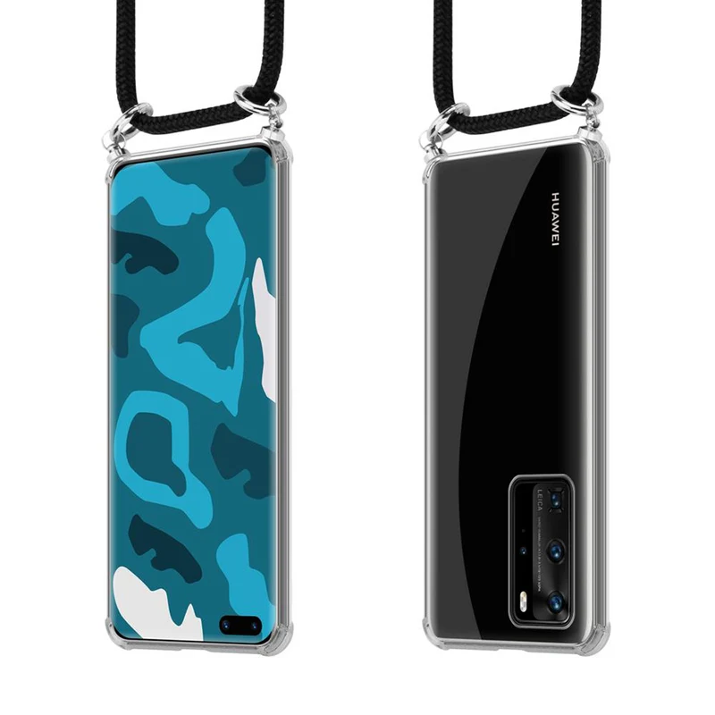 Cadorabo Handy Kette kompatibel mit Huawei P40 PRO / P40 PRO+ Silikon Schutzhülle mit Silbernen Ringen, Kordel Band und abnehmbarem Etui