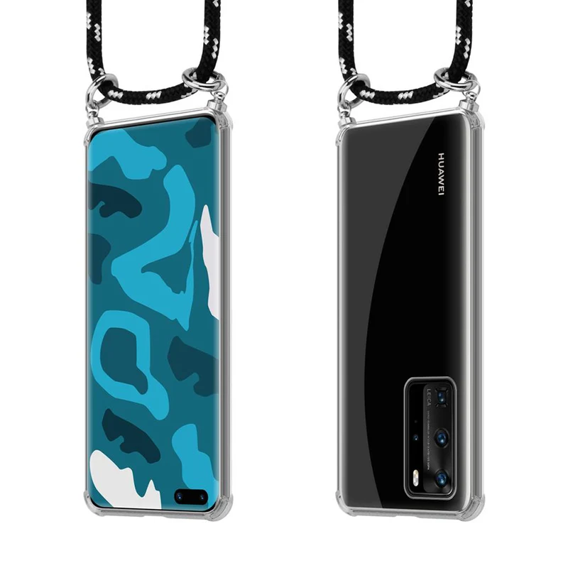 Cadorabo Handy Kette kompatibel mit Huawei P40 PRO / P40 PRO+ Silikon Schutzhülle mit Silbernen Ringen, Kordel Band und abnehmbarem Etui