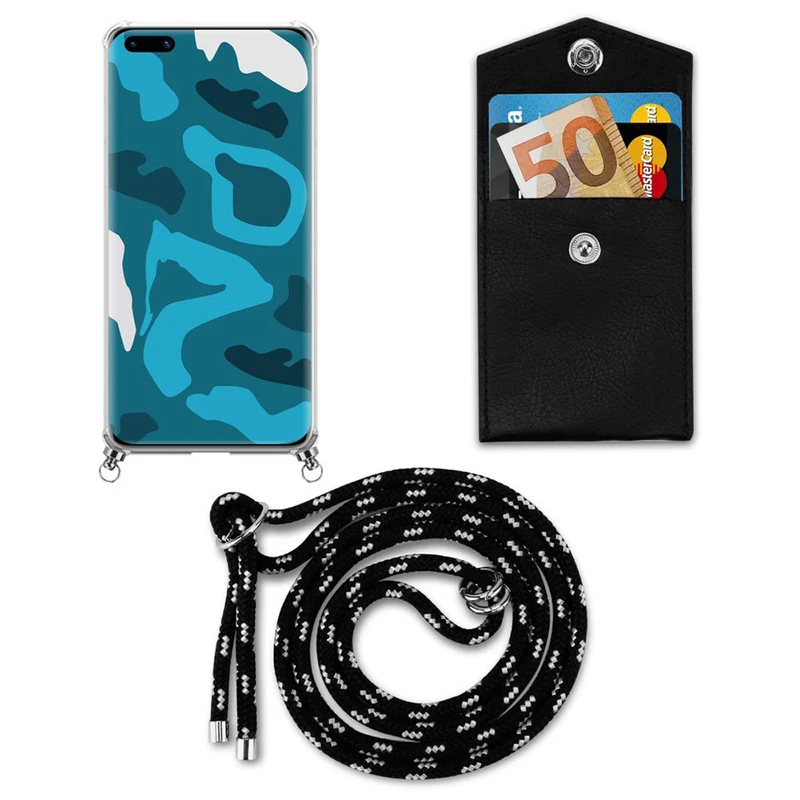 Cadorabo Handy Kette kompatibel mit Huawei P40 PRO / P40 PRO+ Silikon Schutzhülle mit Silbernen Ringen, Kordel Band und abnehmbarem Etui