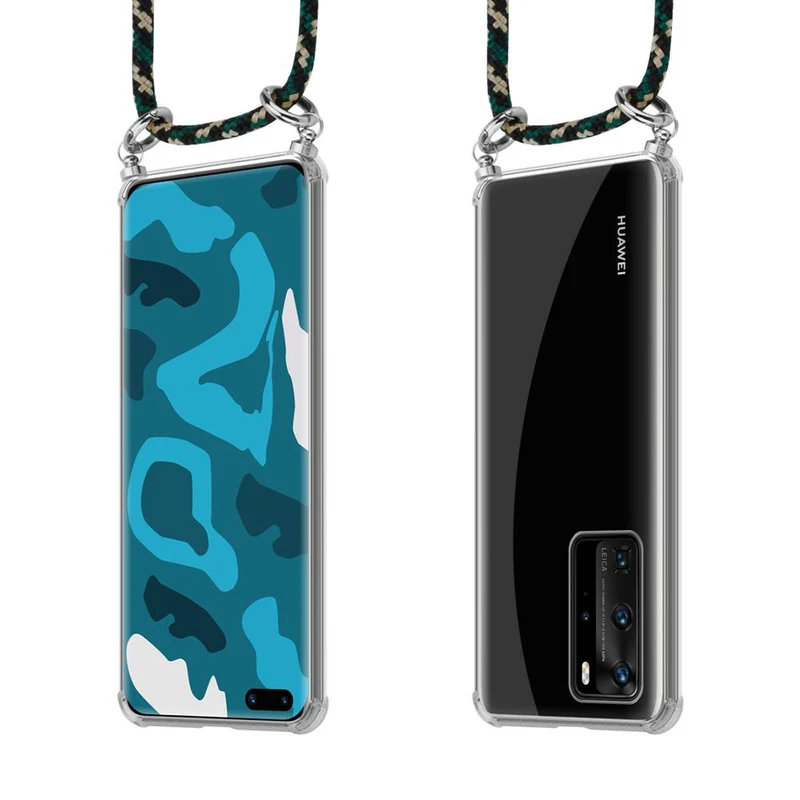Cadorabo Handy Kette kompatibel mit Huawei P40 PRO / P40 PRO+ Silikon Schutzhülle mit Silbernen Ringen, Kordel Band und abnehmbarem Etui