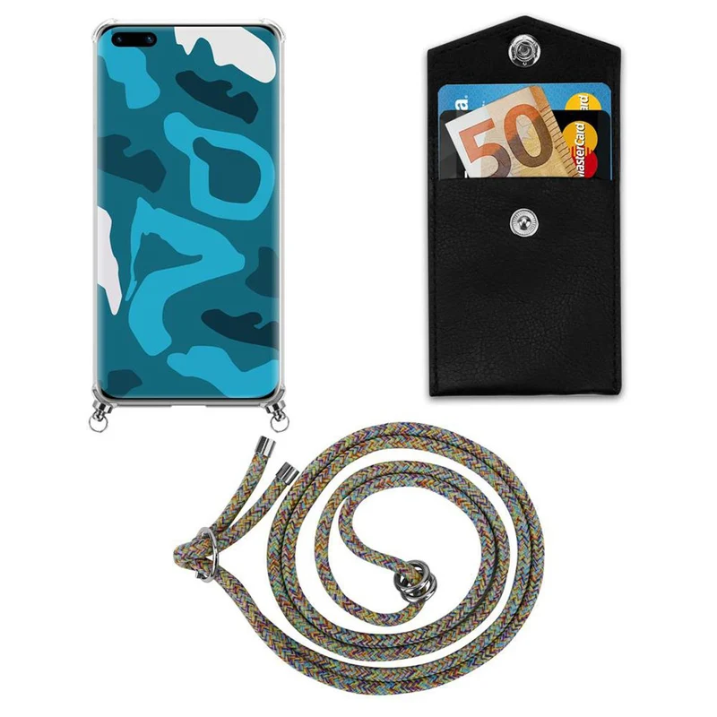Cadorabo Handy Kette kompatibel mit Huawei P40 PRO / P40 PRO+ Silikon Schutzhülle mit Silbernen Ringen, Kordel Band und abnehmbarem Etui