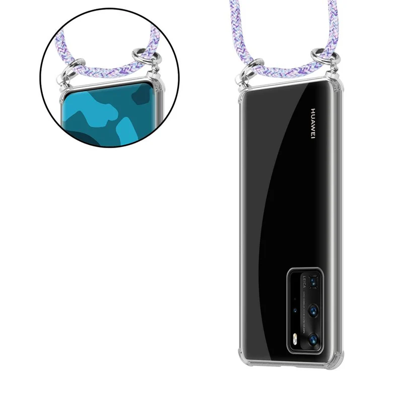 Cadorabo Handy Kette kompatibel mit Huawei P40 PRO / P40 PRO+ Silikon Schutzhülle mit Silbernen Ringen, Kordel Band und abnehmbarem Etui