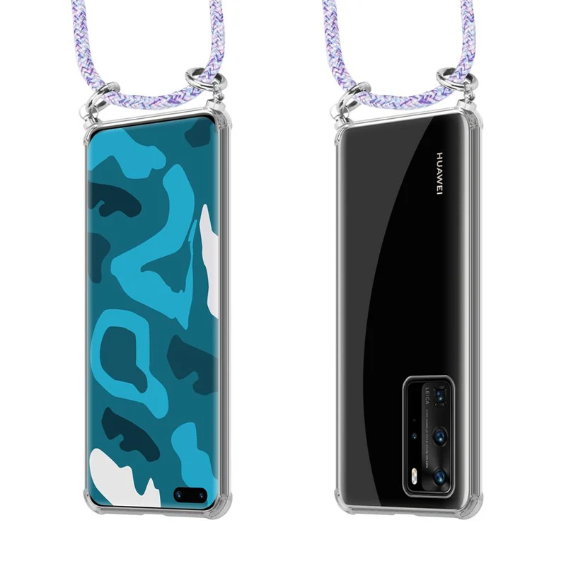 Cadorabo Handy Kette kompatibel mit Huawei P40 PRO / P40 PRO+ Silikon Schutzhülle mit Silbernen Ringen, Kordel Band und abnehmbarem Etui