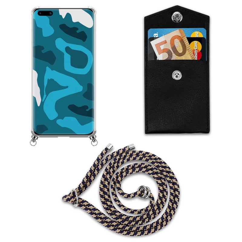 Cadorabo Handy Kette kompatibel mit Huawei P40 PRO / P40 PRO+ Silikon Schutzhülle mit Silbernen Ringen, Kordel Band und abnehmbarem Etui