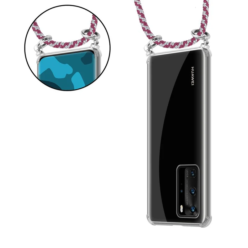 Cadorabo Handy Kette kompatibel mit Huawei P40 PRO / P40 PRO+ Silikon Schutzhülle mit Silbernen Ringen, Kordel Band und abnehmbarem Etui