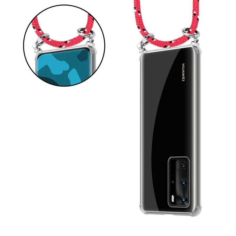 Cadorabo Handy Kette kompatibel mit Huawei P40 PRO / P40 PRO+ Silikon Schutzhülle mit Silbernen Ringen, Kordel Band und abnehmbarem Etui