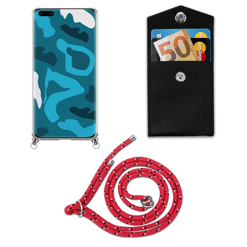 Cadorabo Handy Kette kompatibel mit Huawei P40 PRO / P40 PRO+ Silikon Schutzhülle mit Silbernen Ringen, Kordel Band und abnehmbarem Etui
