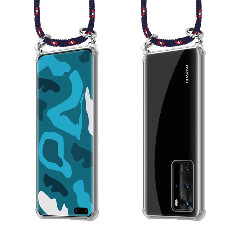 Cadorabo Handy Kette kompatibel mit Huawei P40 PRO / P40 PRO+ Silikon Schutzhülle mit Silbernen Ringen, Kordel Band und abnehmbarem Etui