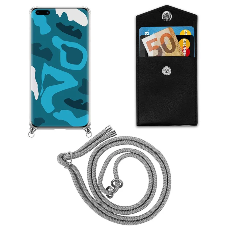 Cadorabo Handy Kette kompatibel mit Huawei P40 PRO / P40 PRO+ Silikon Schutzhülle mit Silbernen Ringen, Kordel Band und abnehmbarem Etui