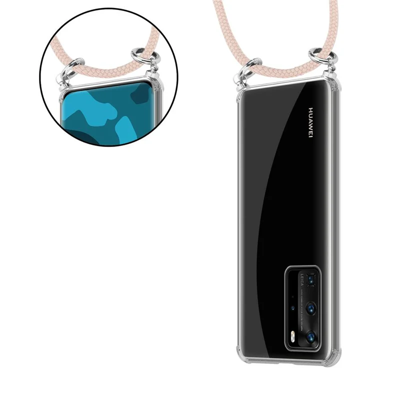 Cadorabo Handy Kette kompatibel mit Huawei P40 PRO / P40 PRO+ Silikon Schutzhülle mit Silbernen Ringen, Kordel Band und abnehmbarem Etui