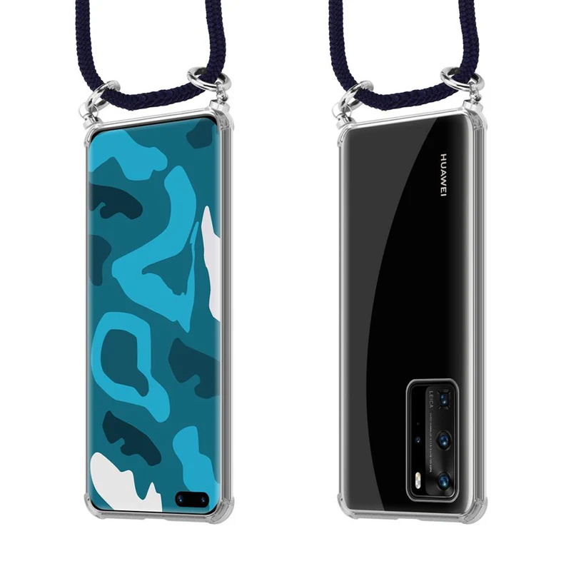 Cadorabo Handy Kette kompatibel mit Huawei P40 PRO / P40 PRO+ Silikon Schutzhülle mit Silbernen Ringen, Kordel Band und abnehmbarem Etui
