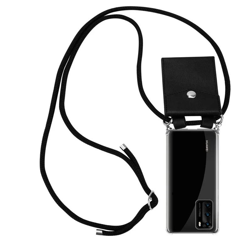Cadorabo Handy Kette kompatibel mit Huawei P40 Silikon Schutzhülle mit Silbernen Ringen, Kordel Band und abnehmbarem Etui