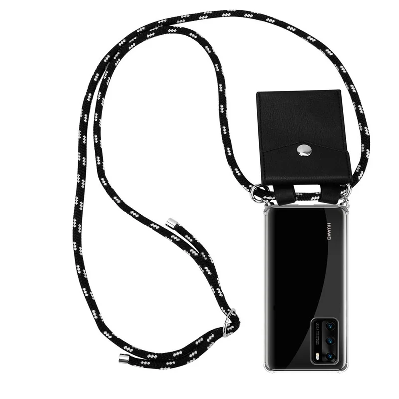 Cadorabo Handy Kette kompatibel mit Huawei P40 Silikon Schutzhülle mit Silbernen Ringen, Kordel Band und abnehmbarem Etui