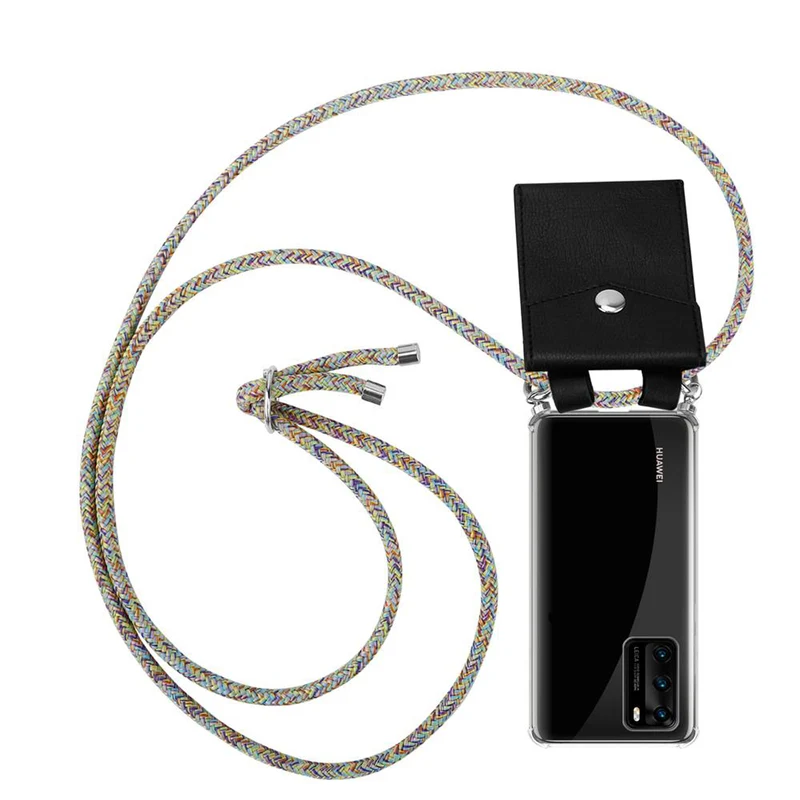 Cadorabo Handy Kette kompatibel mit Huawei P40 Silikon Schutzhülle mit Silbernen Ringen, Kordel Band und abnehmbarem Etui