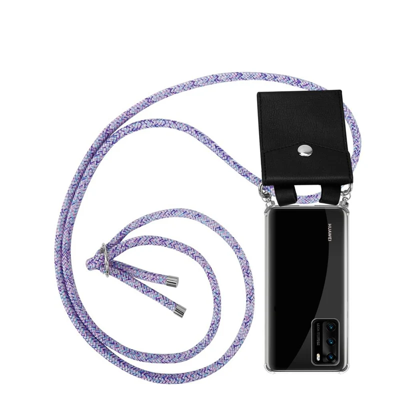 Cadorabo Handy Kette kompatibel mit Huawei P40 Silikon Schutzhülle mit Silbernen Ringen, Kordel Band und abnehmbarem Etui