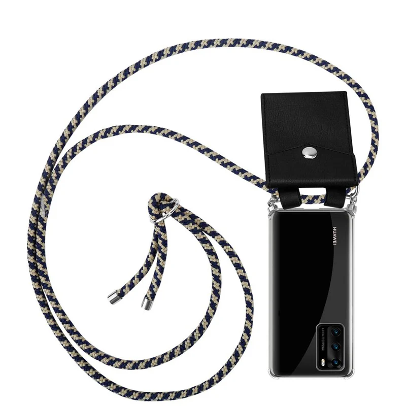 Cadorabo Handy Kette kompatibel mit Huawei P40 Silikon Schutzhülle mit Silbernen Ringen, Kordel Band und abnehmbarem Etui