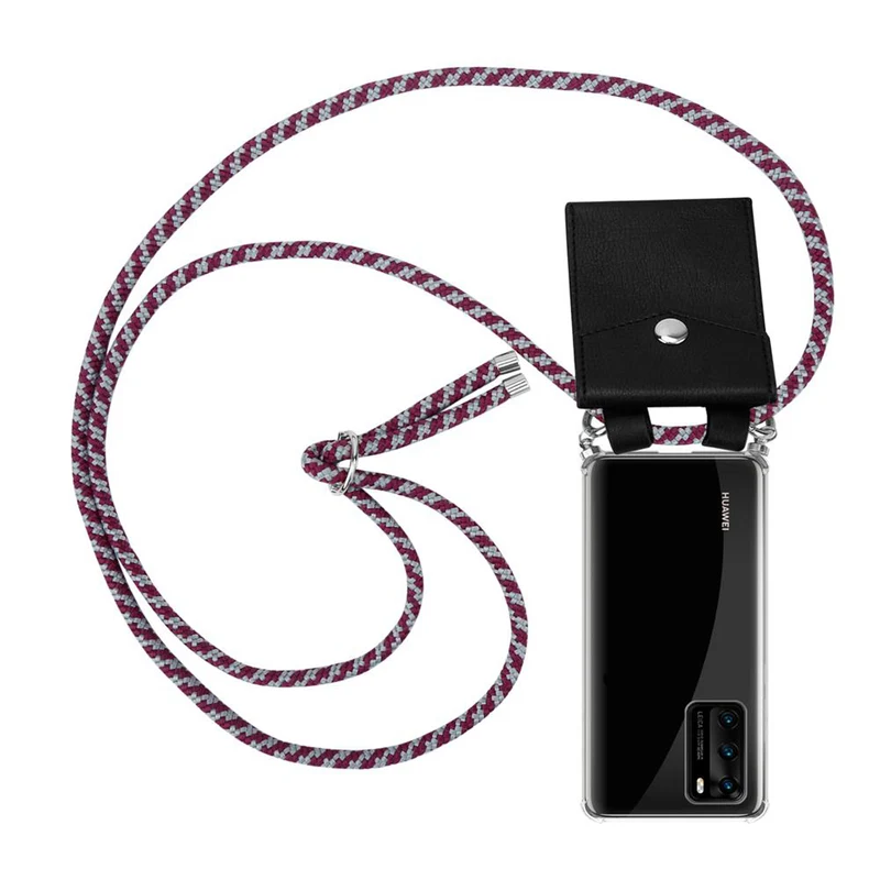 Cadorabo Handy Kette kompatibel mit Huawei P40 Silikon Schutzhülle mit Silbernen Ringen, Kordel Band und abnehmbarem Etui