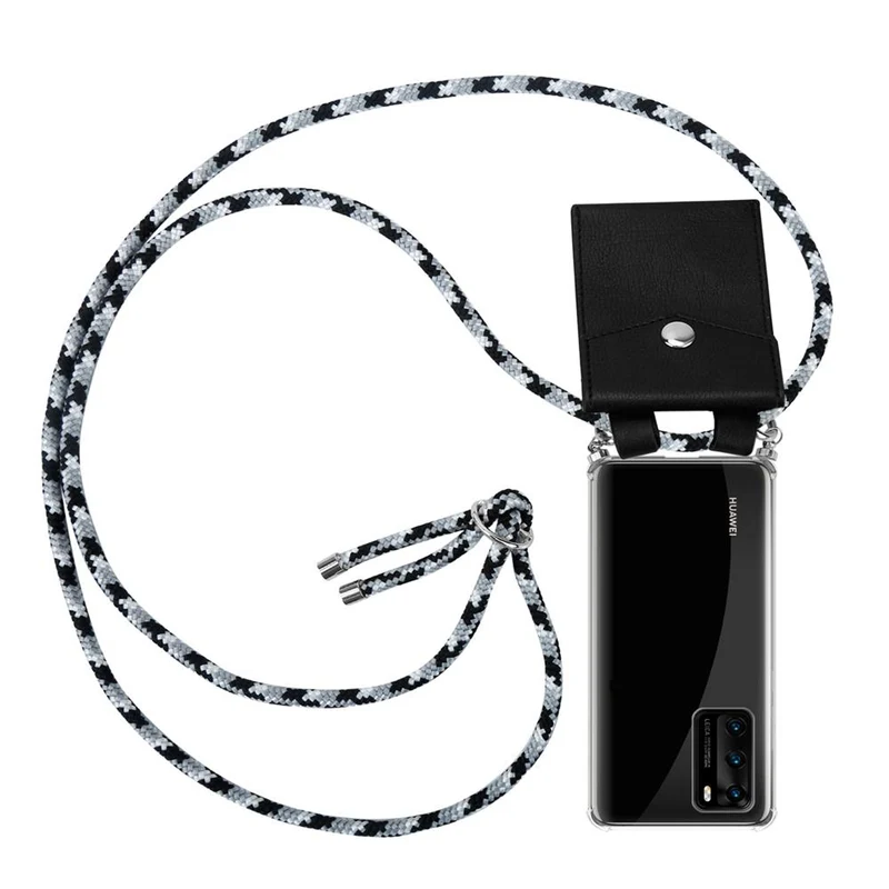 Cadorabo Handy Kette kompatibel mit Huawei P40 Silikon Schutzhülle mit Silbernen Ringen, Kordel Band und abnehmbarem Etui