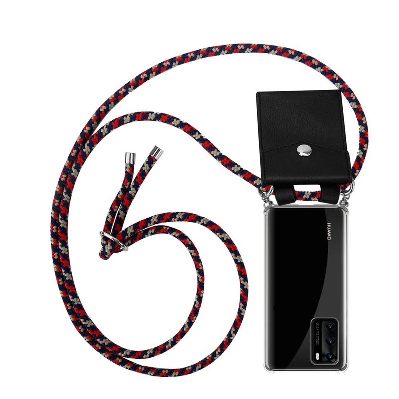 Cadorabo Handy Kette kompatibel mit Huawei P40 Silikon Schutzhülle mit Silbernen Ringen, Kordel Band und abnehmbarem Etui