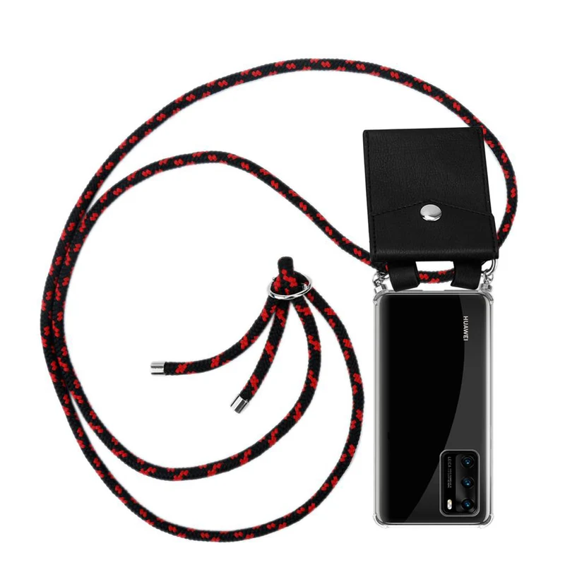 Cadorabo Handy Kette kompatibel mit Huawei P40 Silikon Schutzhülle mit Silbernen Ringen, Kordel Band und abnehmbarem Etui