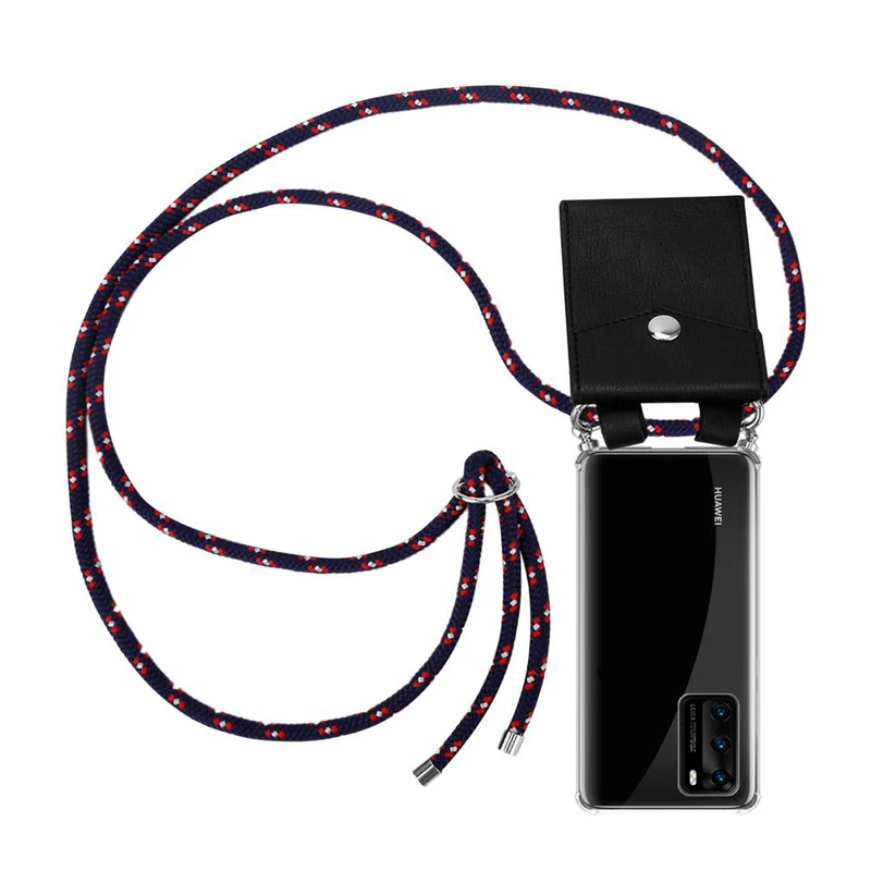 Cadorabo Handy Kette kompatibel mit Huawei P40 Silikon Schutzhülle mit Silbernen Ringen, Kordel Band und abnehmbarem Etui