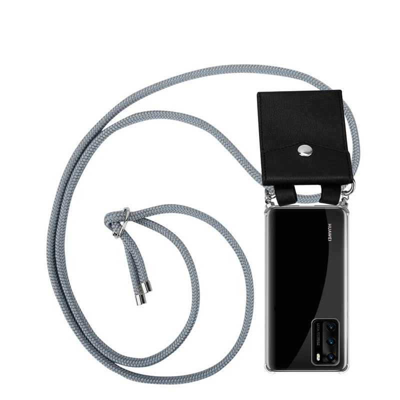 Cadorabo Handy Kette kompatibel mit Huawei P40 Silikon Schutzhülle mit Silbernen Ringen, Kordel Band und abnehmbarem Etui