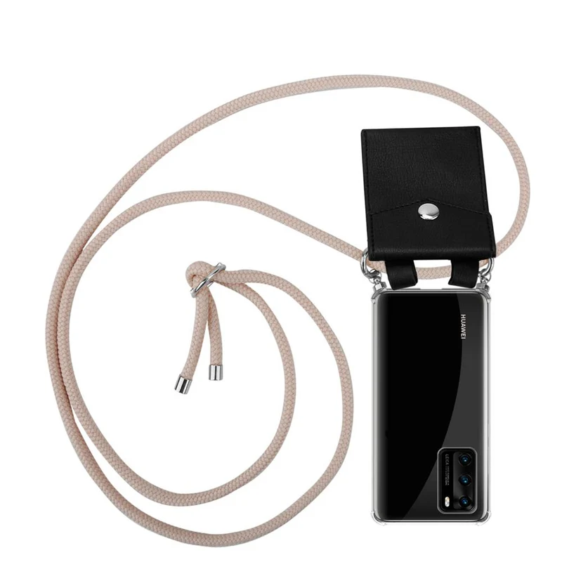 Cadorabo Handy Kette kompatibel mit Huawei P40 Silikon Schutzhülle mit Silbernen Ringen, Kordel Band und abnehmbarem Etui