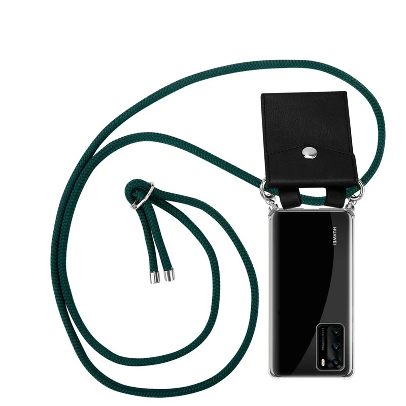 Cadorabo Handy Kette kompatibel mit Huawei P40 Silikon Schutzhülle mit Silbernen Ringen, Kordel Band und abnehmbarem Etui