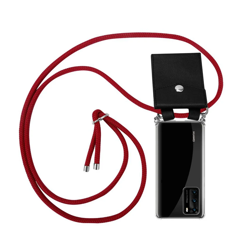 Cadorabo Handy Kette kompatibel mit Huawei P40 Silikon Schutzhülle mit Silbernen Ringen, Kordel Band und abnehmbarem Etui