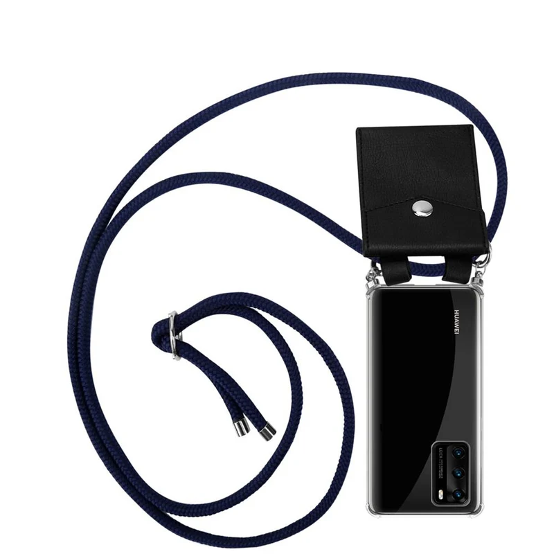 Cadorabo Handy Kette kompatibel mit Huawei P40 Silikon Schutzhülle mit Silbernen Ringen, Kordel Band und abnehmbarem Etui