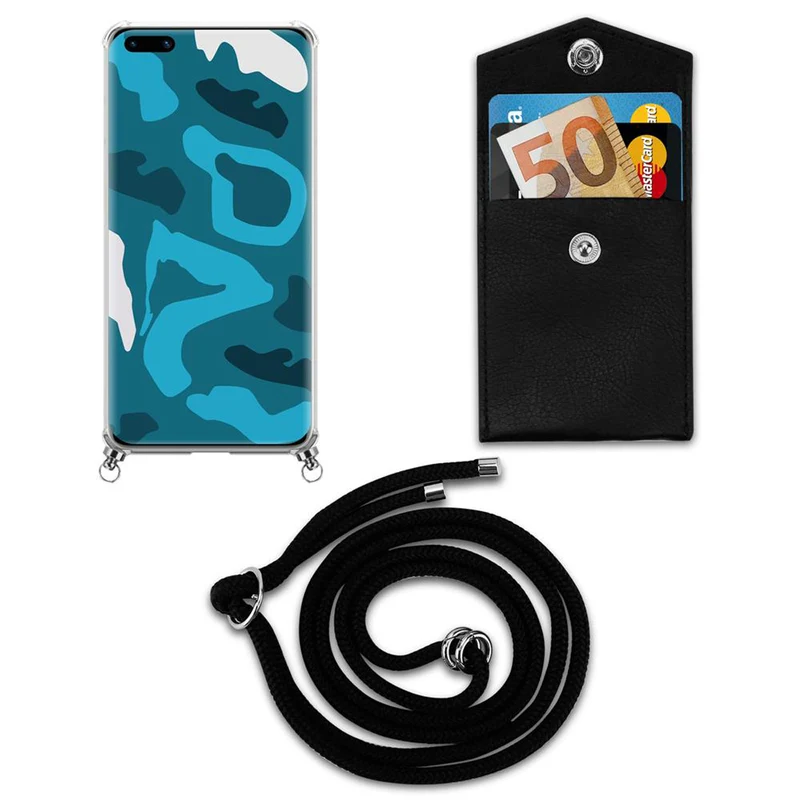 Cadorabo Handy Kette kompatibel mit Huawei P40 Silikon Schutzhülle mit Silbernen Ringen, Kordel Band und abnehmbarem Etui