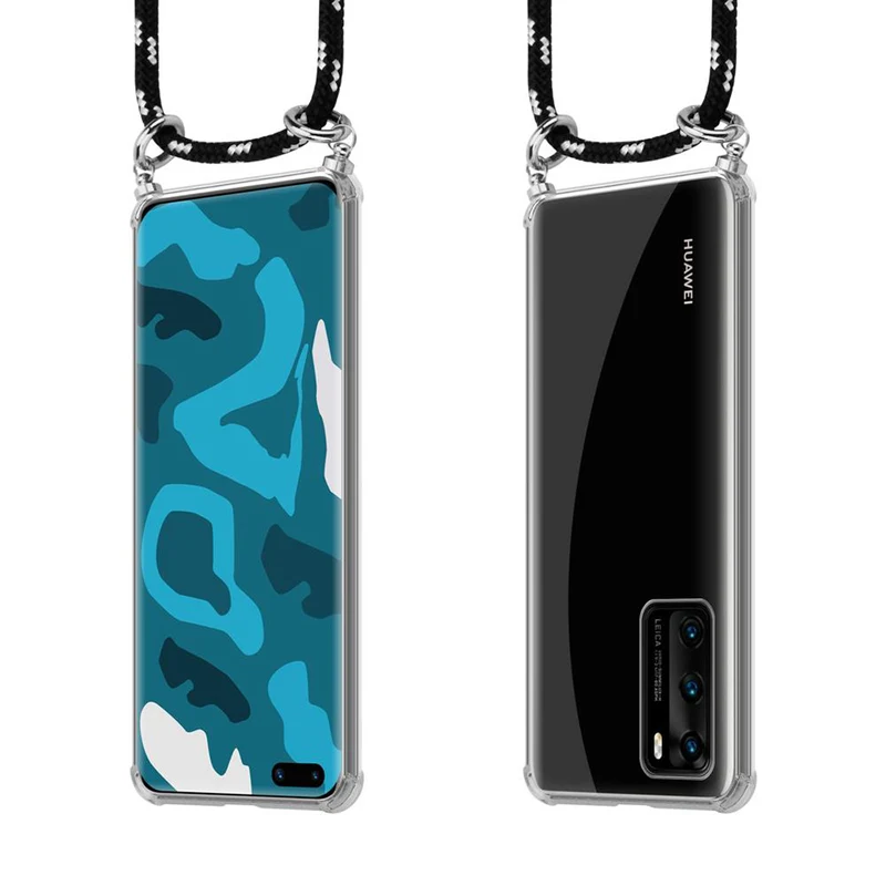 Cadorabo Handy Kette kompatibel mit Huawei P40 Silikon Schutzhülle mit Silbernen Ringen, Kordel Band und abnehmbarem Etui