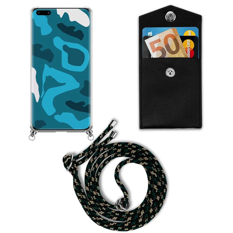 Cadorabo Handy Kette kompatibel mit Huawei P40 Silikon Schutzhülle mit Silbernen Ringen, Kordel Band und abnehmbarem Etui
