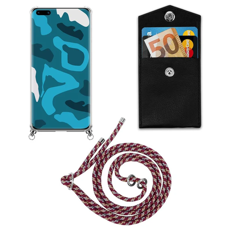 Cadorabo Handy Kette kompatibel mit Huawei P40 Silikon Schutzhülle mit Silbernen Ringen, Kordel Band und abnehmbarem Etui