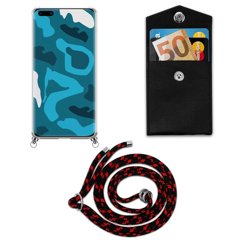 Cadorabo Handy Kette kompatibel mit Huawei P40 Silikon Schutzhülle mit Silbernen Ringen, Kordel Band und abnehmbarem Etui
